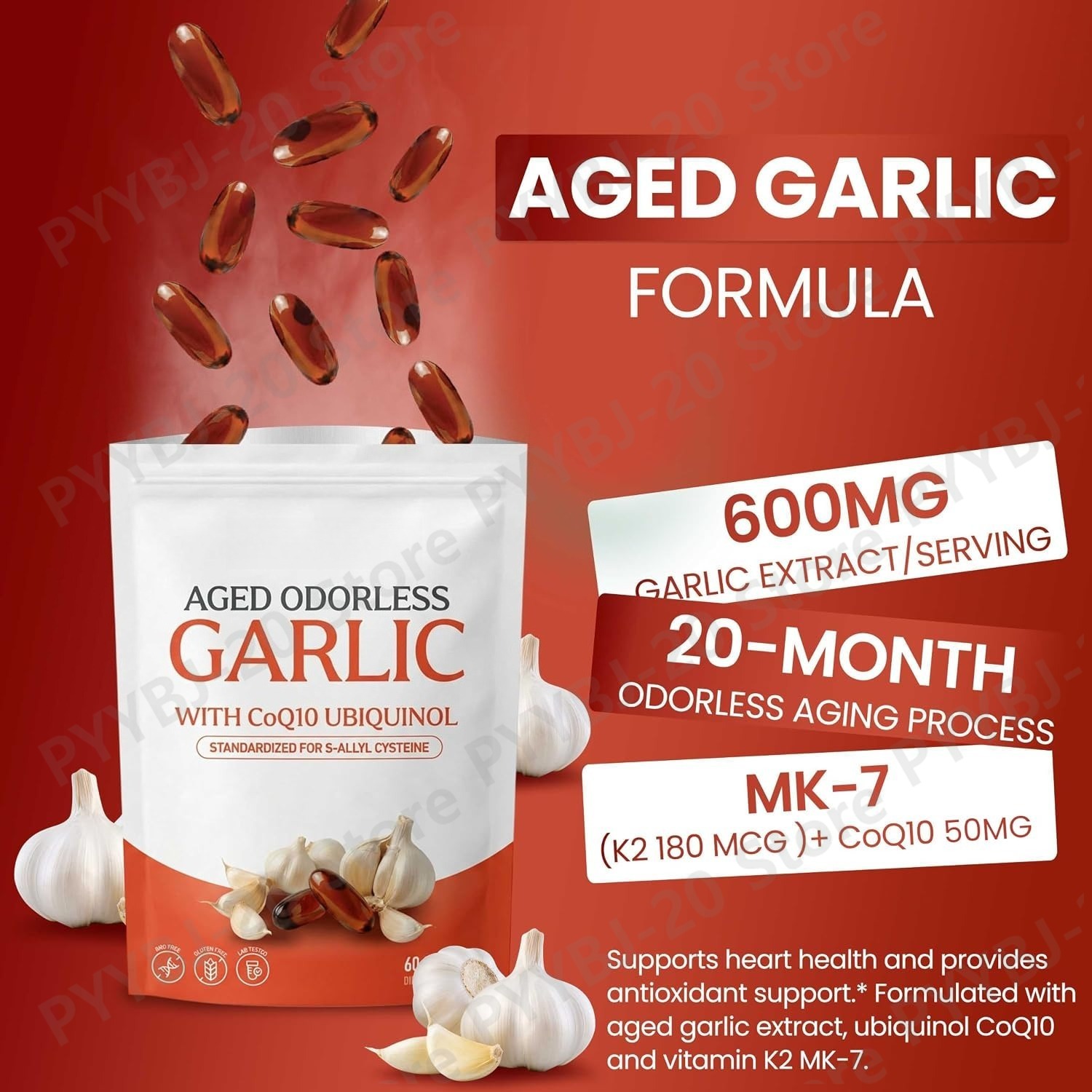 Coq10 Ubiquinol Softgel - Geräucherter, geruchloser Knoblauch-Weichkapsel 60 Stück -